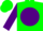 Green, purple ball and cartoon emblem, purple ball on sleeves, green cap, purple visor