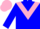 Cerulean blue, coral pink triangular panel, cerulean cap