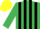 Emerald green and black stripes, yellow cap
