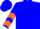 Blue, orange chevrons on sleeves, blue emblem on back