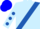 Light blue, royal blue sash, royal blue dots on sleeves, blue cap