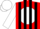 Red, black 'c' on white ball, black stripes on white sleeves, white cap