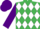 Emerald green and white diamonds, purple sleeves and cap