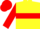 Yellow, Red sleeves, collar and hoop on cap