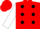Red, black dots, white sleeves, red cap
