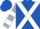 Royal blue, silver and white cross sashes, silver and white bars on sleeves, royal blue cap