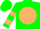 Green, green 's' on beige ball, beige bars on sleeves, green cap