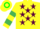 Yellow, Maroon stars, Yellow and Emerald Green hooped sleeves, Yellow and Green hooped cap