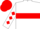 White, red hoop, red diamonds on sleeves, red cap