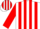 White, red braces, red stripes on sleeves