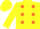 Yellow, orange dots, yellow sleeves, yellow cap