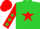 Lime green, lime green sd on red star, lime green stars on red sleeves, lime green stars on red cap