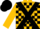 Gold, black cross sashes, black 'rr', black blocks on sleeves, black cap