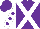 Purple, white cross sashes, purple dots on white sleeves, purple cap
