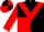 Black, red triangular panel, black and red quartered sleeves