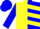 Yellow and blue halves, yellow chevrons, yellow and blue sleeves, yellow and blue cap