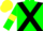 Green, black cross sashes, black armlets on yellow sleeves, yellow cap