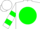 White, green ball, green hoops on sleeves, white cap