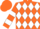 Orange, white diamonds, white bars on sleeves, orange cap