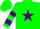 Forest green, dark purple star, two purple hoops on sleeves
