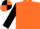 Orange body, black arms, orange cap, black quartered