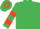 Emerald green, scarlet hooped sleeves and cap