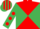 Red & emerald green diabolo, emerald green sleeves, red spots, red & emerald green striped cap