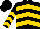 Black, gold chevrons, gold chevrons on sleeves, black cap