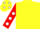 Yellow, Red sleeves, White spots and spots on cap
