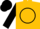 Gold, black circle and 'cs', gold hoops on black sleeves, gold and black cap