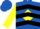 Royal blue, yellow diamond frame, black chevrons on yellow sleeves, royal blue cap