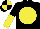 Black, yellow disc, halved sleeves, black and yellow quartered cap