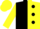 Black and yellow halves, black dots, black and yellow sleeves, yellow cap