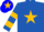 Royal blue, gold star, gold hoops on sleeves, blue cap, gold star
