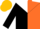 Black and orange halved, white yoke, gold cap
