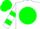 White, white 'jbm' on hunter green ball, hunter green bars on sleeves, hunter green cap