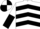 White, black chevrons, halved sleeves, white and black quartered cap