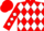 Red, white diamonds, white 's' in white horseshoe, white diamonds on sleeves