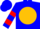Blue, red ore on gold ball, red bars on sleeves, blue cap