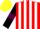 Red and white stripes, black sleeves, maroon armlets, yellow cap