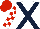 White, dark blue cross belts, red and white check sleeves, red cap