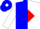 Blue & white vertical halves on front, blue & white diagonal halves & 'cj racing' on back, red diamond stripe on white sleeves