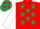 Red, dark green stars, white sleeves