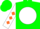 Kelly green, white ball, green shamrock, white sleeves, orange diamonds