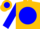 Gold, gold 'mc' on blue ball, blue sleeves