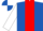 Royal blue, red stripe, white sleeves, royal blue and white quartered cap