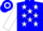 Blue, white stars, white hoop on sleeves