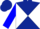 Dark blue, white diagonal quarters, blue sleeves, two white hoops