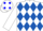 White, royal blue diamonds, white slvs, white cap, blue spots