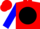 Red, black ball, blue sleeves, red cap